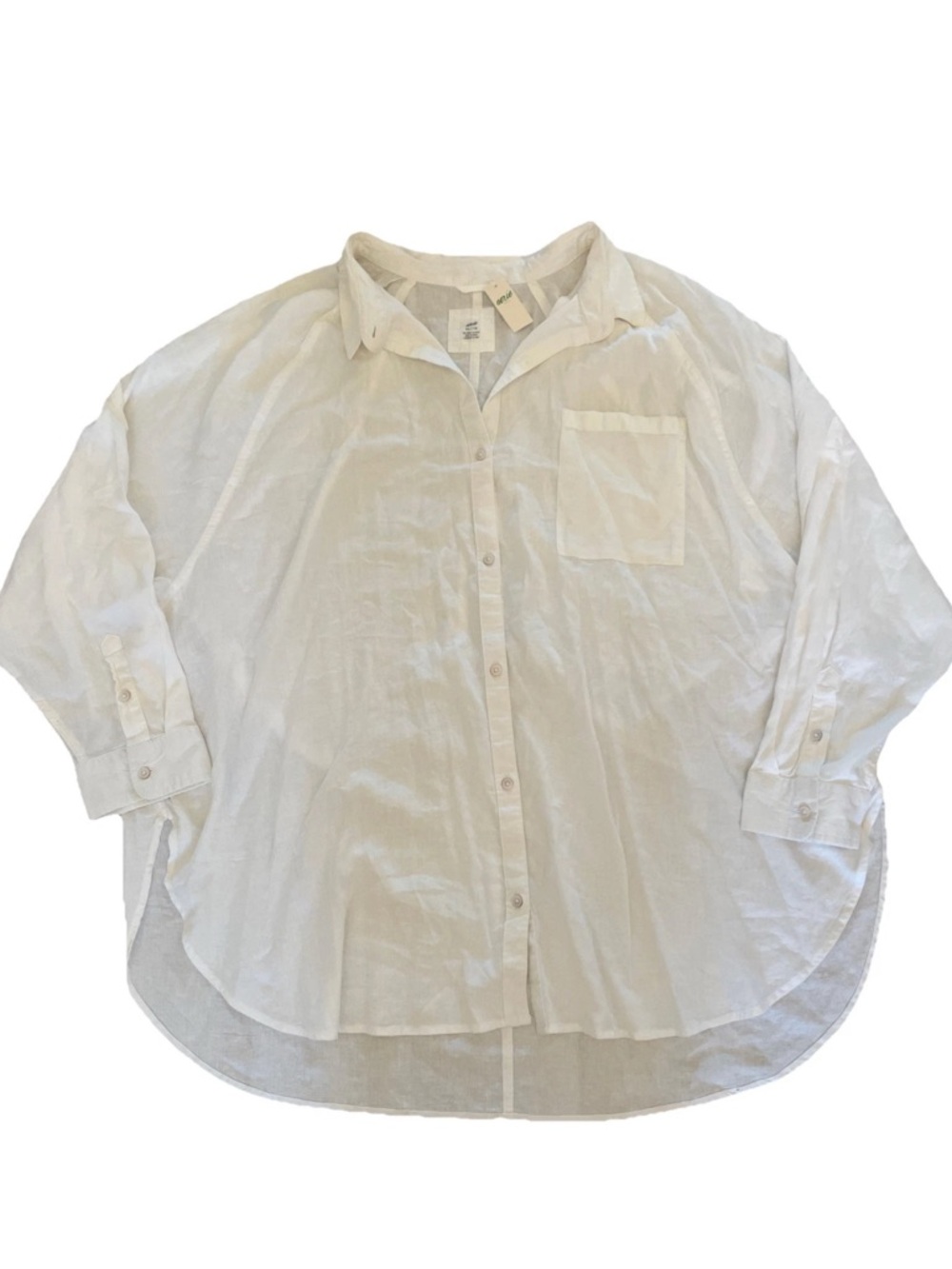 NWT Aerie White Linen Blend Oversized Button Down Coverup Shirt Size XXL Pocket